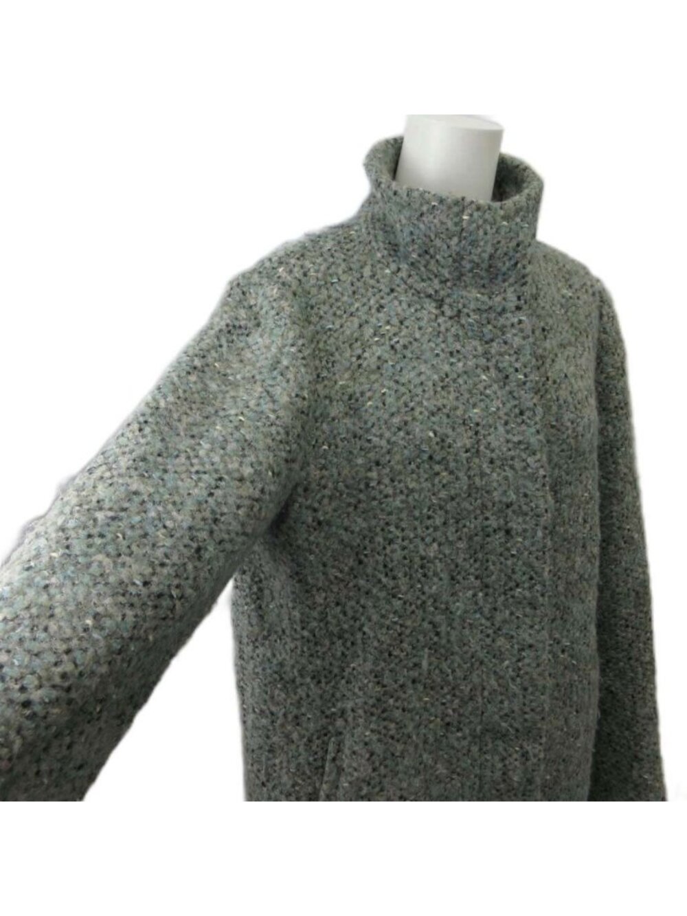 Max Mara Studio Stand Color Coat Wool 36 Green Tweed Long Sleeve Mid Length Pp View 4